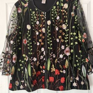 Zara Black Sheer Top with Floral Embroidery